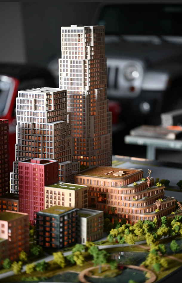 Verlichte interactieve stedenbouwkundige smartmaquette